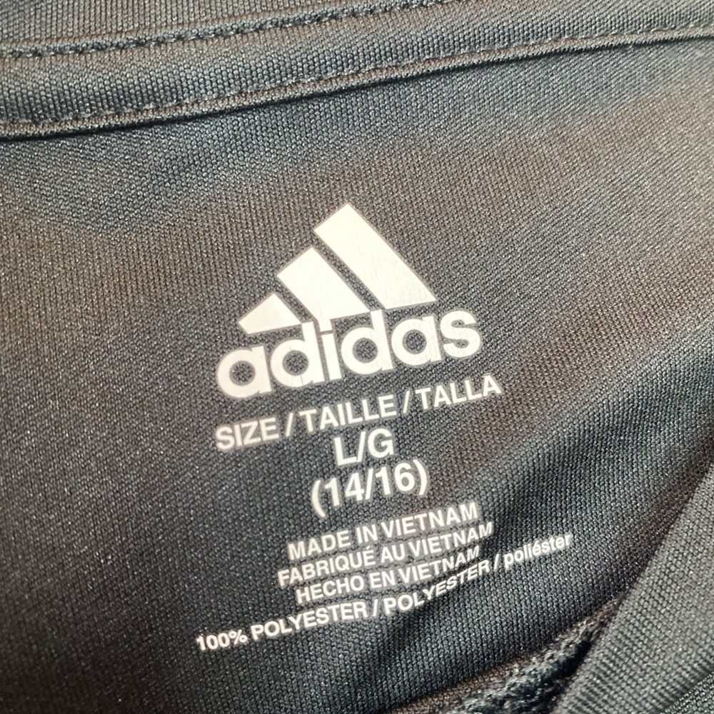 Adidas Athletic T-Shirt Kids Size L 14/16 Black White Mesh Panel Logo Tee - Picture 3 of 7